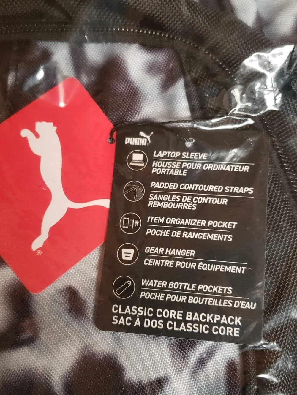 Puma Classic Core Backpack Bag In Black/Gray Camo Pattern